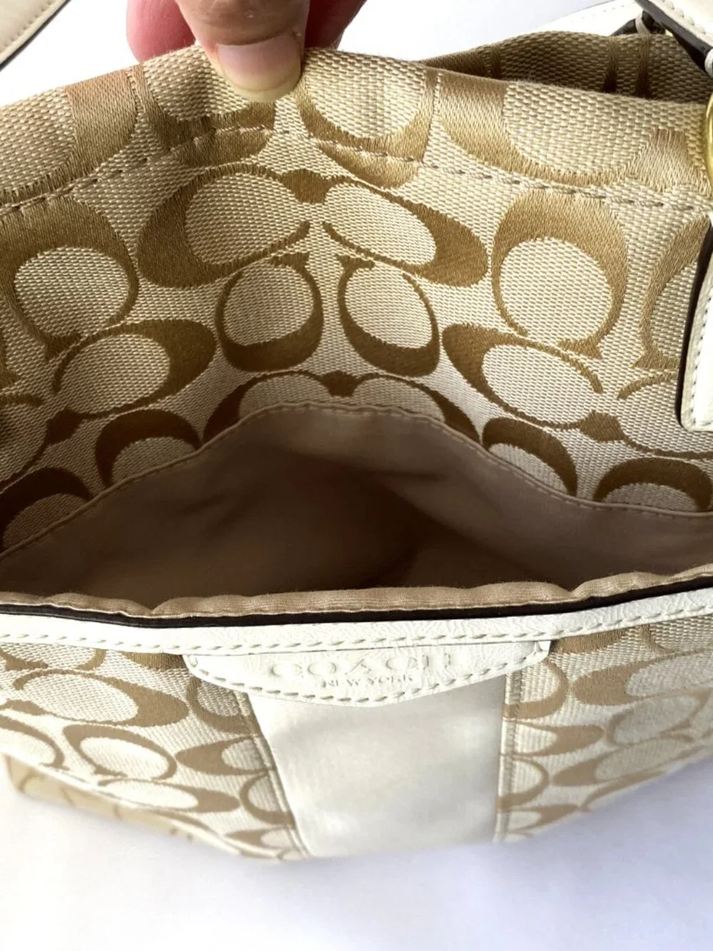Coach Signature Jacquard Tote Bag | Beige and Ivory Designer Handbag | Large Bag